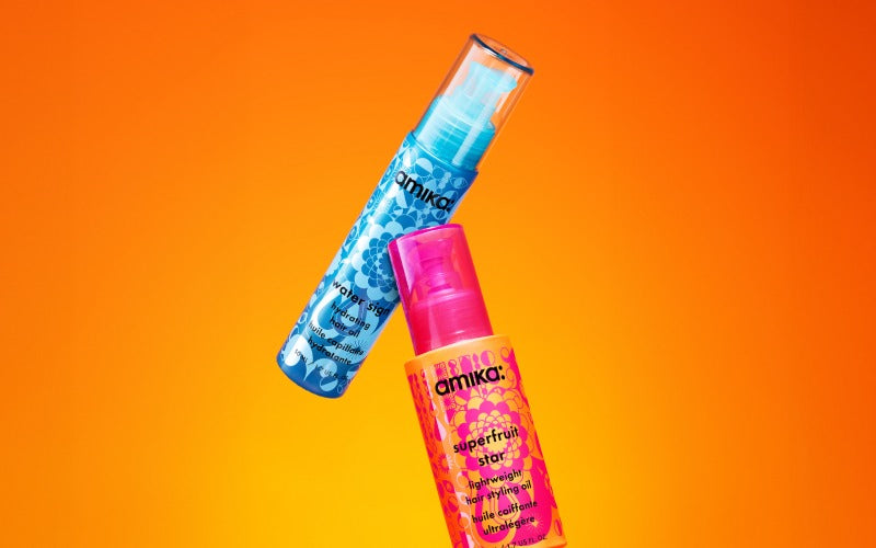 refresh, prep + mist set | amika:aura hair + body mist, perk up plus dry shampoo, superfruit star styling oil